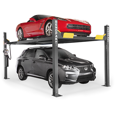 HD-9XW Four-Post Lift with Standard Width and Tall Lift by BendPak